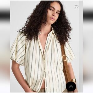 NWT Madewell Women's Shirred Bubble-Sleeve Button-Up Shirt in Poplin Sz L $98